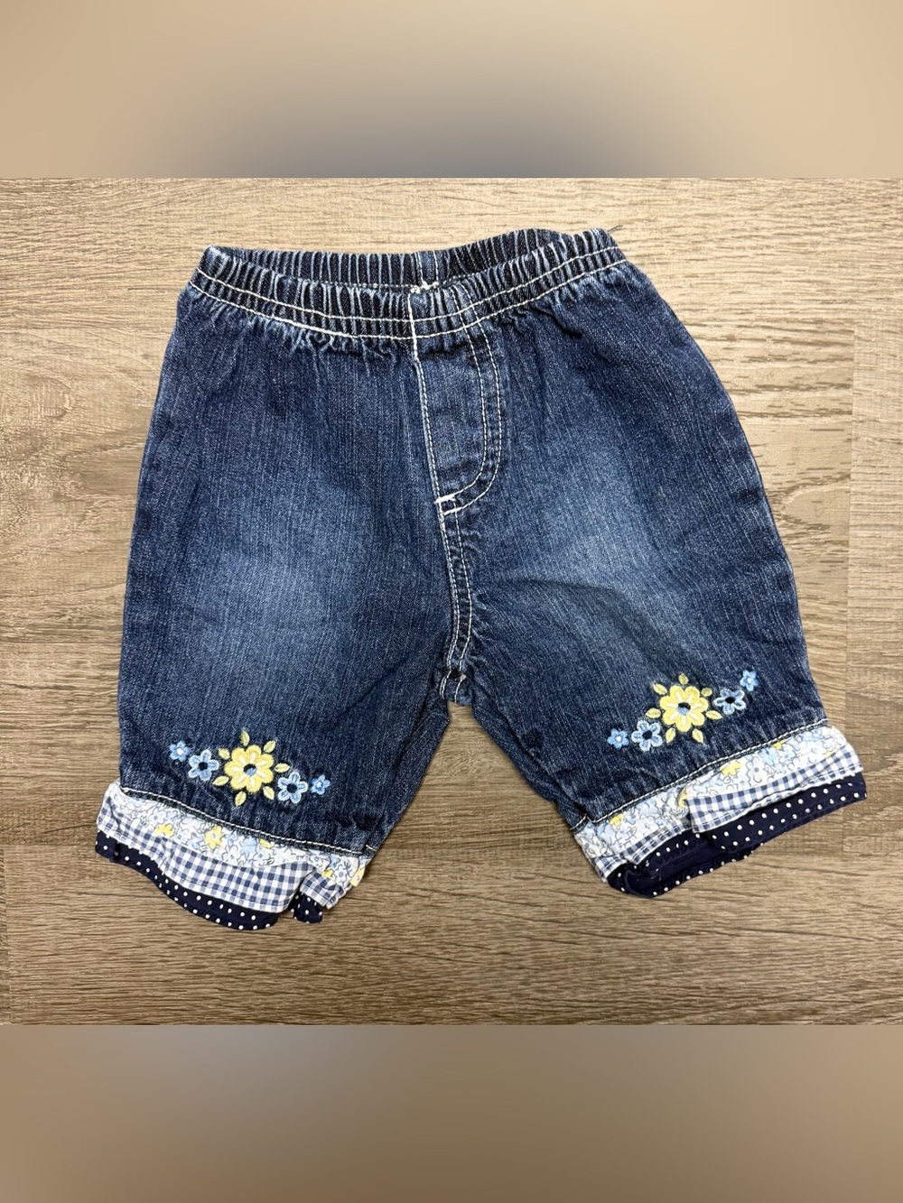 Sonoma Blue Denim Floral Ruffle capris